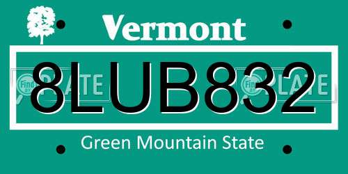 8LUB832 Vermont License Plate