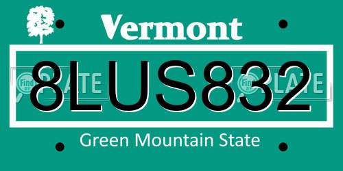 8LUS832 Vermont License Plate