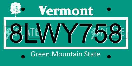 8LWY758 Vermont License Plate