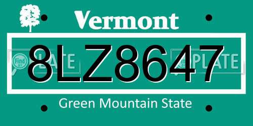8LZ8647 Vermont License Plate
