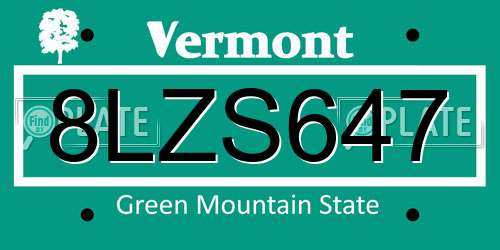 8LZS647 Vermont License Plate