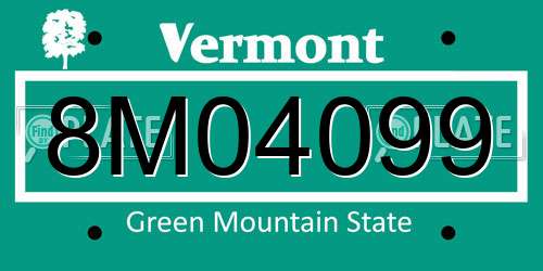8M04099 Vermont License Plate