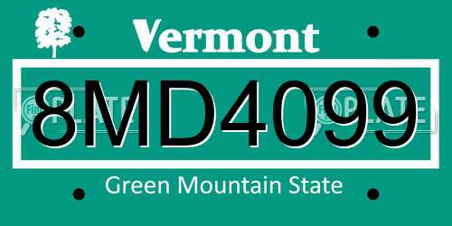 8MD4099 Vermont License Plate