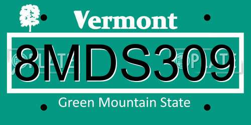 8MDS309 Vermont License Plate