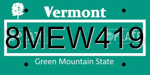 8MEW419 Vermont License Plate