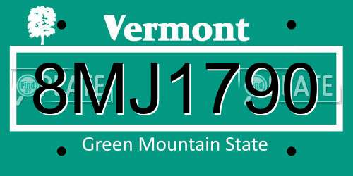 8MJ1790 Vermont License Plate
