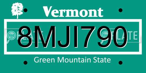 8MJI790 Vermont License Plate