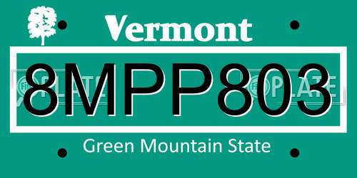 8MPP803 Vermont License Plate