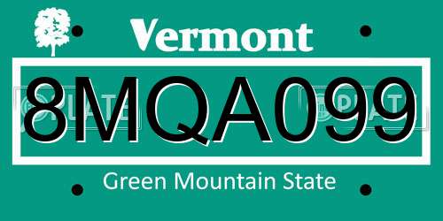8MQA099 Vermont License Plate