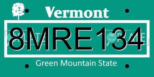 8MRE134 Vermont License Plate