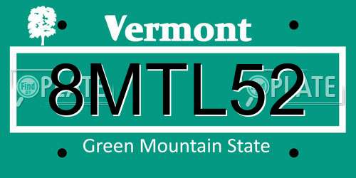 8MTL52 Vermont License Plate