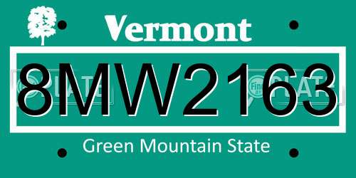 8MW2163 Vermont License Plate