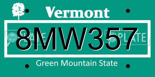 8MW357 Vermont License Plate