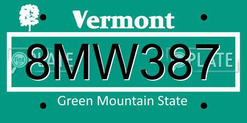 8MW387 Vermont License Plate