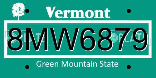 8MW6879 Vermont License Plate