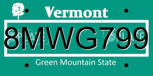 8MWG799 Vermont License Plate
