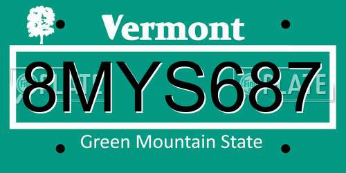 8MYS687 Vermont License Plate