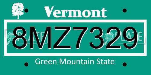 8MZ7329 Vermont License Plate