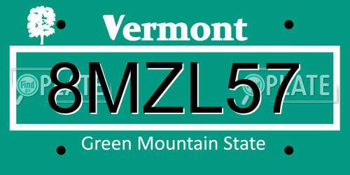 8MZL57 Vermont License Plate