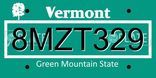 8MZT329 Vermont License Plate