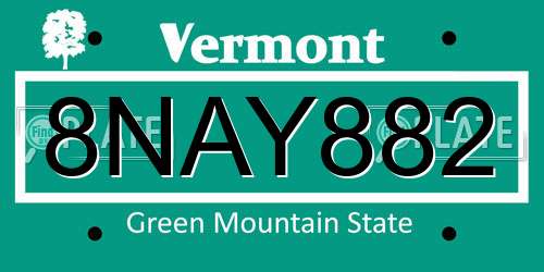 8NAY882 Vermont License Plate
