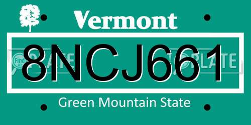 8NCJ661 Vermont License Plate