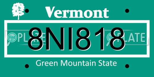 8NI818 Vermont License Plate