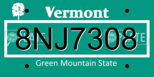 8NJ7308 Vermont License Plate