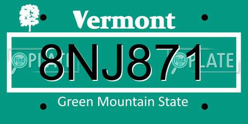 8NJ871 Vermont License Plate