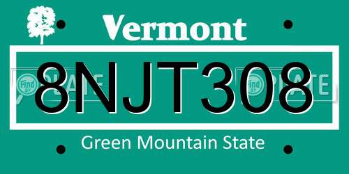 8NJT308 Vermont License Plate