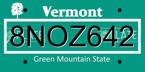 8NOZ642 Vermont License Plate
