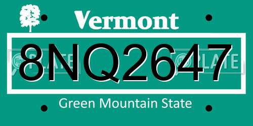 8NQ2647 Vermont License Plate