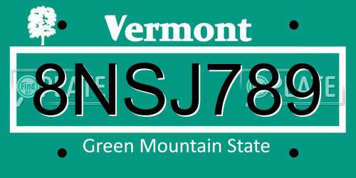 8NSJ789 Vermont License Plate