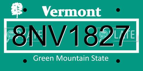 8NV1827 Vermont License Plate