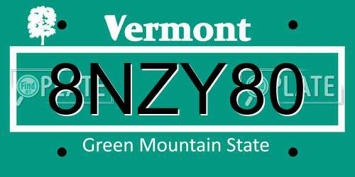 8NZY80 Vermont License Plate