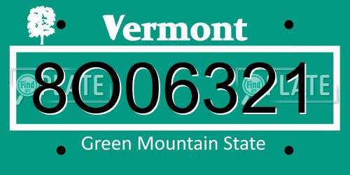 8O06321 Vermont License Plate