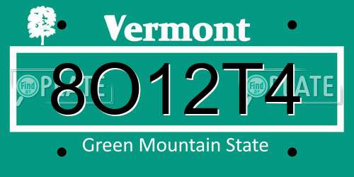 8O12T4 Vermont License Plate