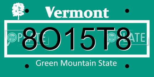 8O15T8 Vermont License Plate