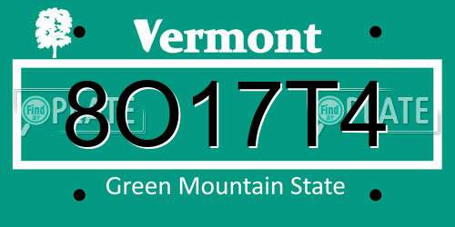 8O17T4 Vermont License Plate