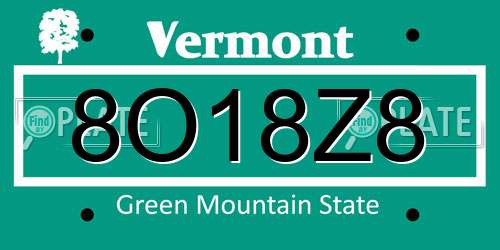 8O18Z8 Vermont License Plate