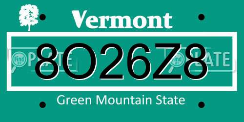 8O26Z8 Vermont License Plate