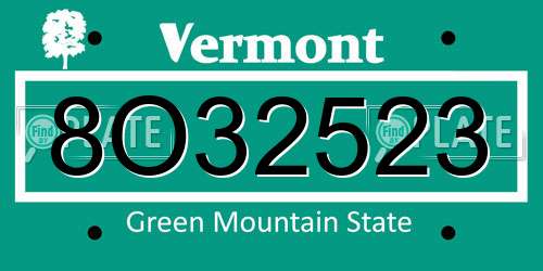 8O32523 Vermont License Plate