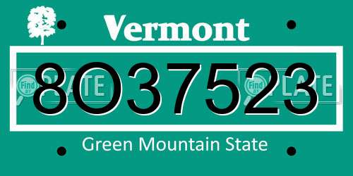 8O37523 Vermont License Plate