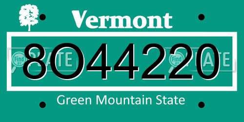 8O44220 Vermont License Plate