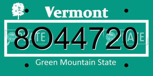 8O44720 Vermont License Plate