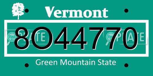 8O44770 Vermont License Plate