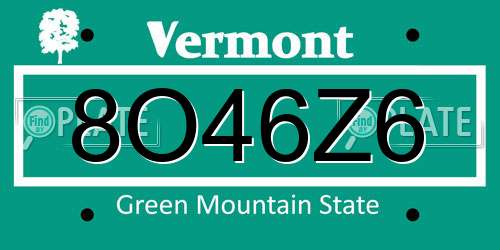 8O46Z6 Vermont License Plate