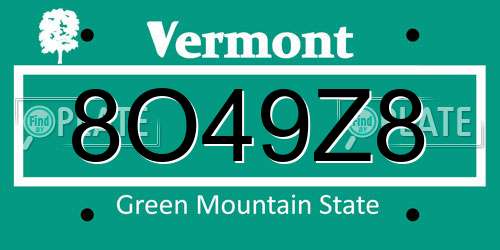 8O49Z8 Vermont License Plate