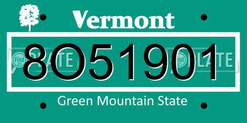 8O51901 Vermont License Plate