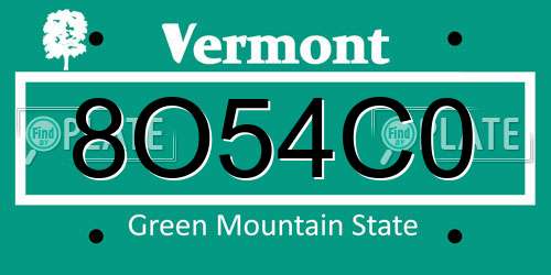 8O54C0 Vermont License Plate